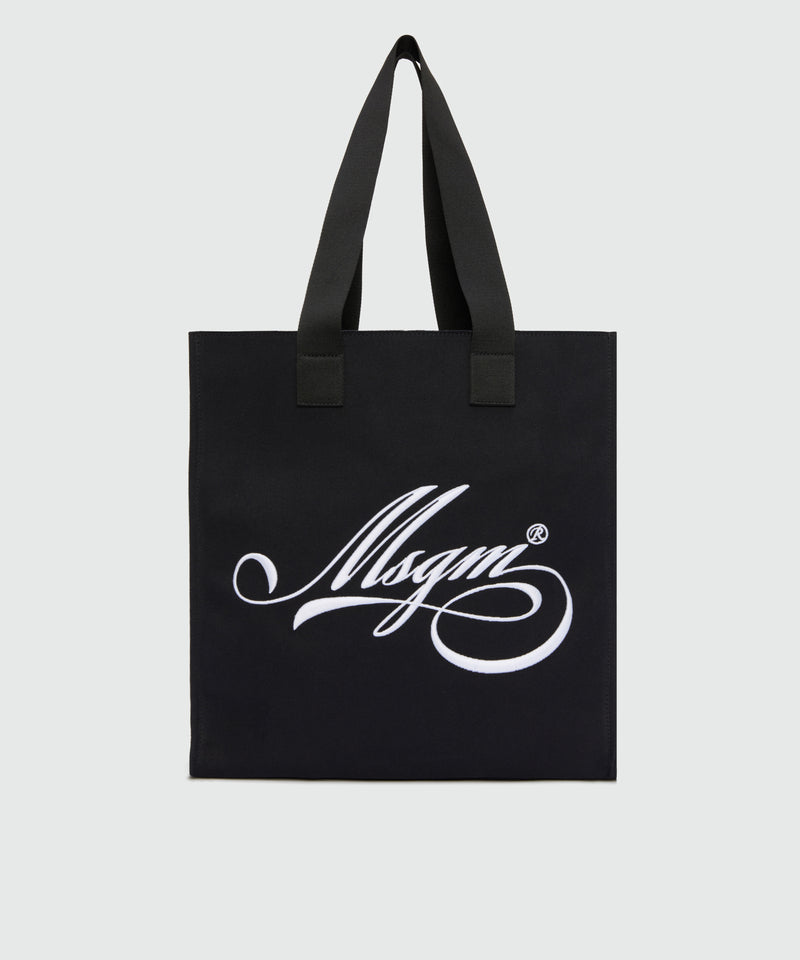 Black canvas tote with white cursive MSGM logo 01 Men 