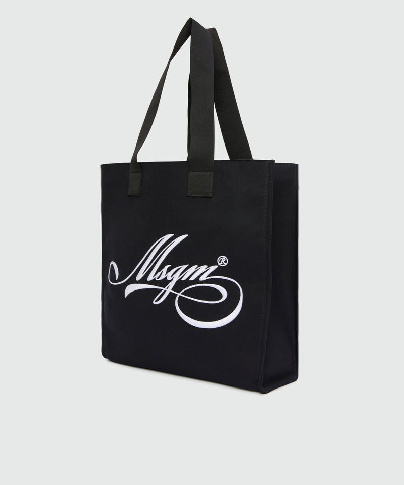 Black canvas tote with white cursive MSGM logo 01 Men 