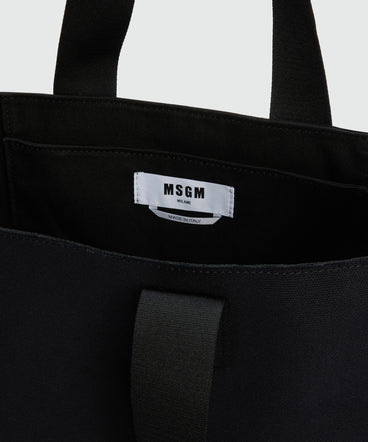 Black canvas tote with white cursive MSGM logo