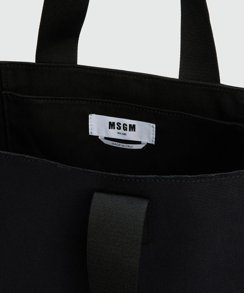 Black canvas tote with white cursive MSGM logo 01 Men 