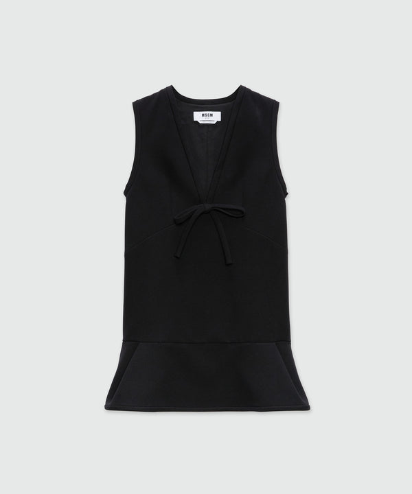 Black cady V-neck minidress