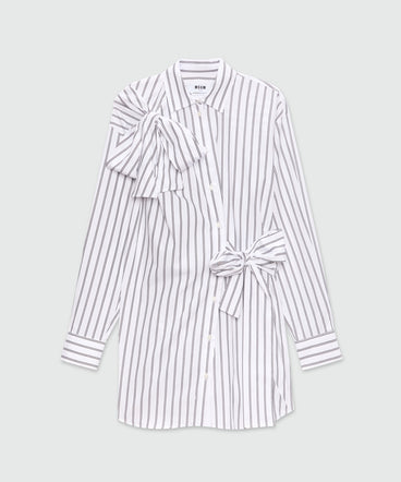 White striped poplin shirt dress with bow detail