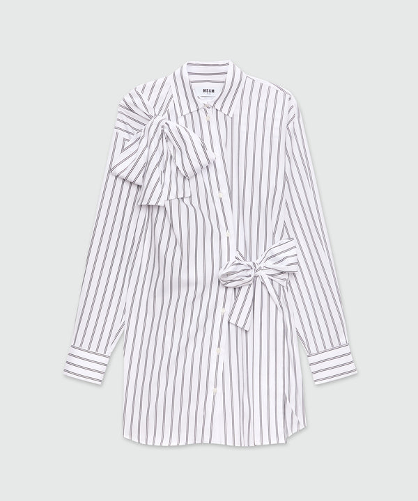 White striped poplin shirt dress with bow detail
