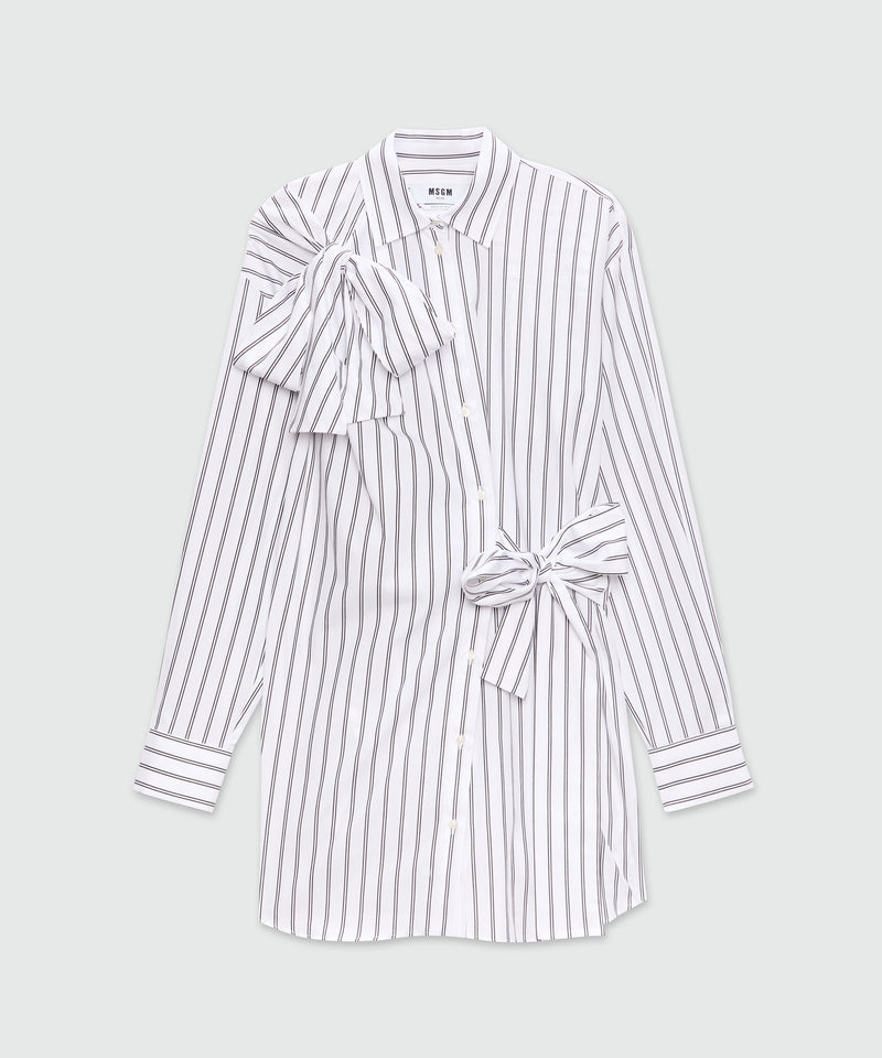 White striped poplin shirt dress with bow detail 01 Women 
