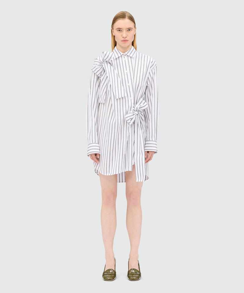 White striped poplin shirt dress with bow detail 01 Women 