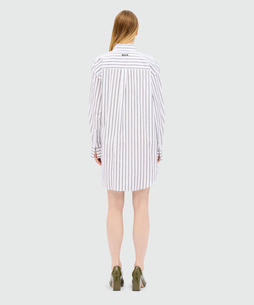 White striped poplin shirt dress with bow detail