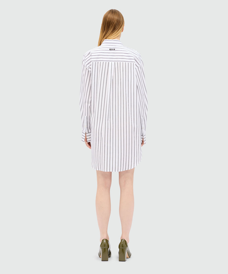 White striped poplin shirt dress with bow detail 01 Women 
