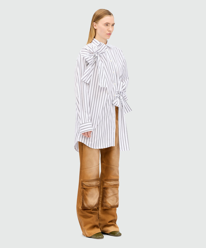 White striped poplin shirt dress with bow detail 01 Women 