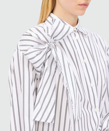 White striped poplin shirt dress with bow detail