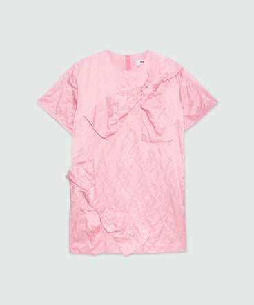 Pink crinkle duchesse minidress with bow