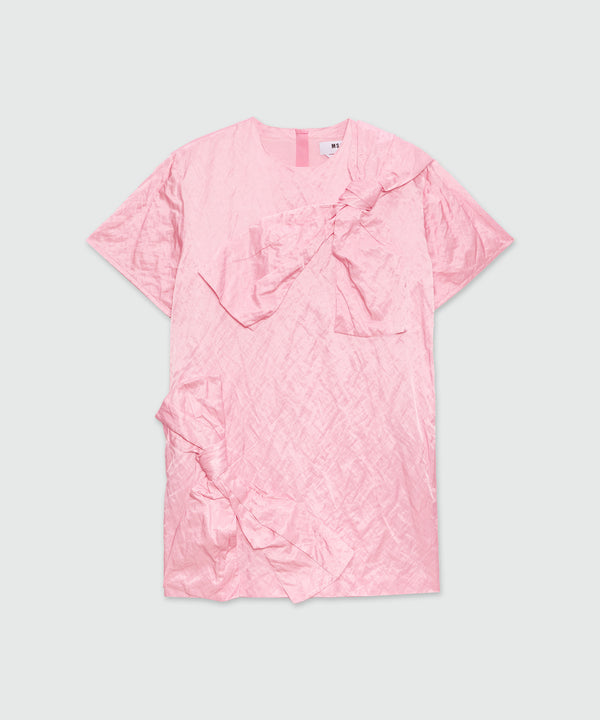Pink crinkle duchesse minidress with bow