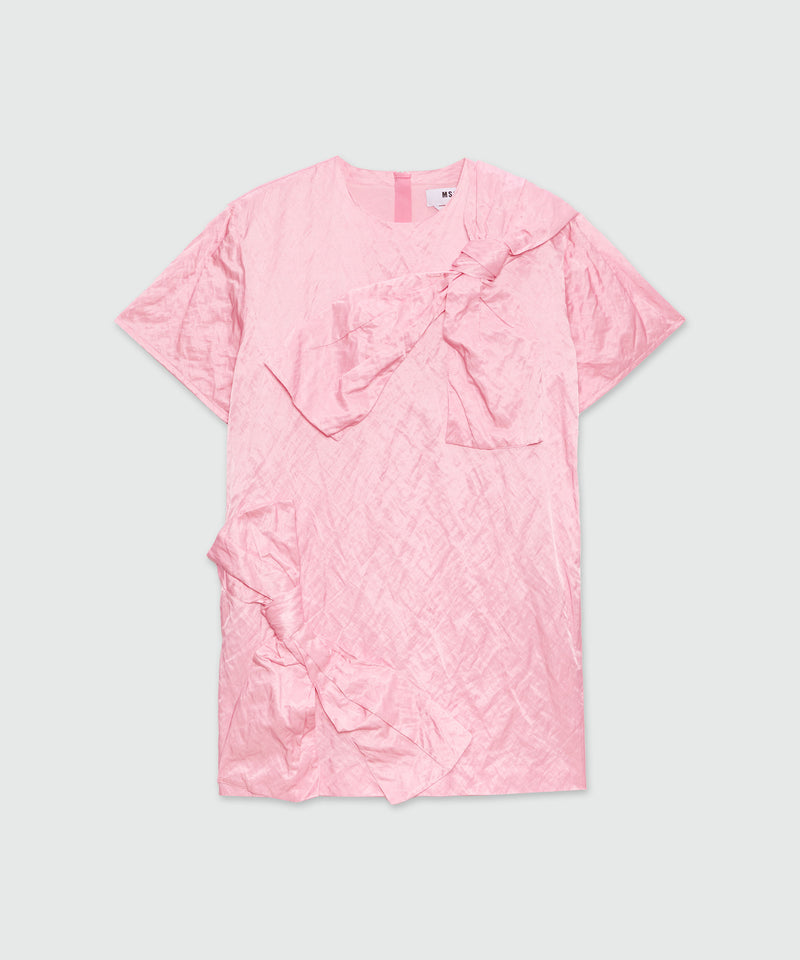 Pink crinkle duchesse minidress with bow 12 Women 