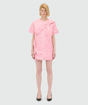 Pink crinkle duchesse minidress with bow