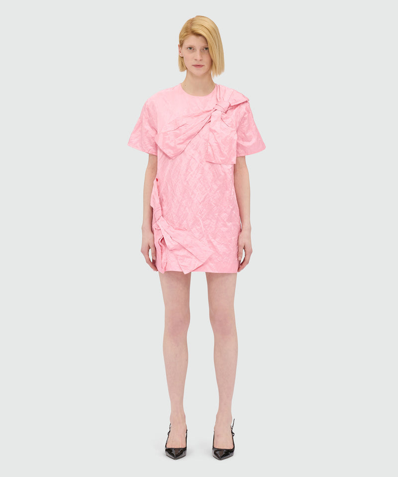 Pink crinkle duchesse minidress with bow 12 Women 