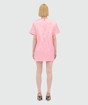 Pink crinkle duchesse minidress with bow