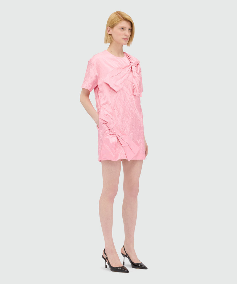 Pink crinkle duchesse minidress with bow 12 Women 
