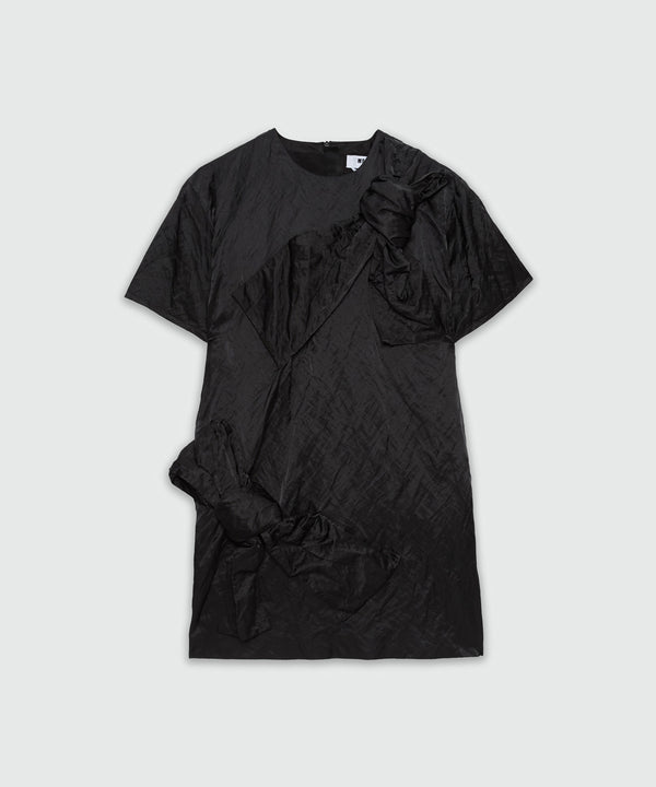 Black crinkle duchesse minidress with bow