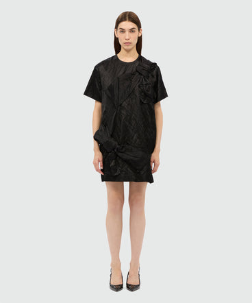 Black crinkle duchesse minidress with bow