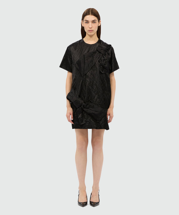 Black crinkle duchesse minidress with bow