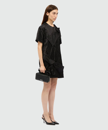 Black crinkle duchesse minidress with bow