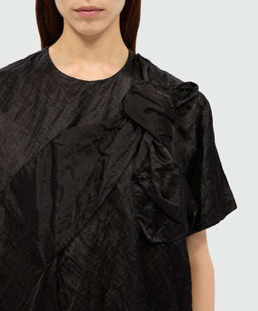 Black crinkle duchesse minidress with bow