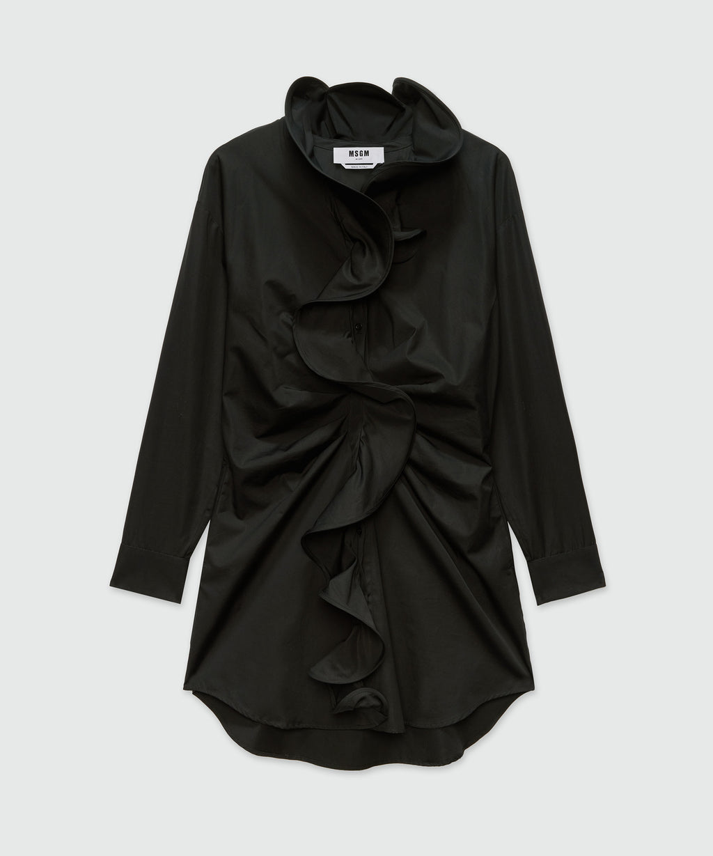 Black poplin shirt dress with ruffles - MSGM Official