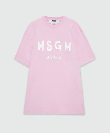 Pink jersey t-shirt dress with MSGM brushstroke logo