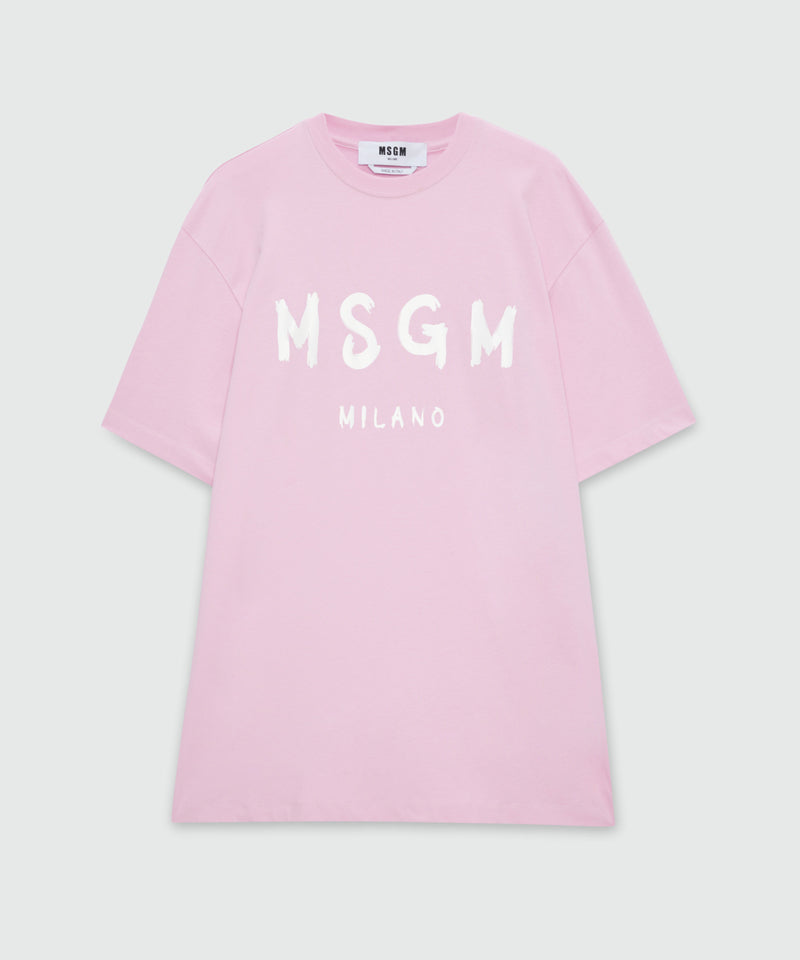 Pink jersey t-shirt dress with MSGM brushstroke logo 13 Women 