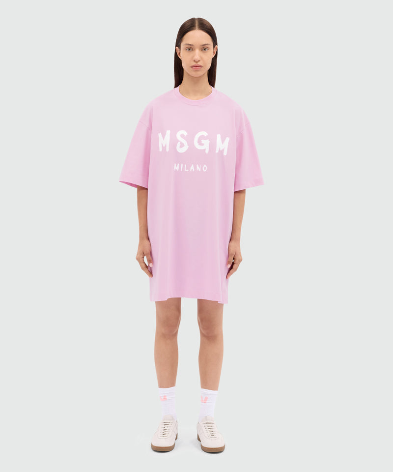 Pink jersey t-shirt dress with MSGM brushstroke logo 13 Women 