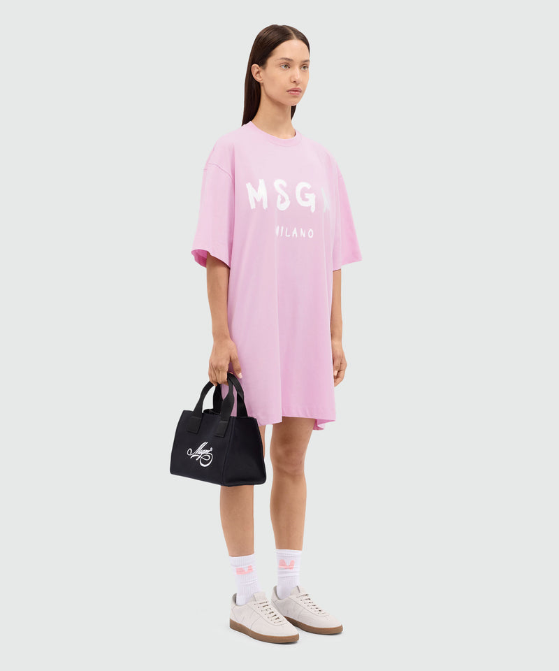 Pink jersey t-shirt dress with MSGM brushstroke logo 13 Women 
