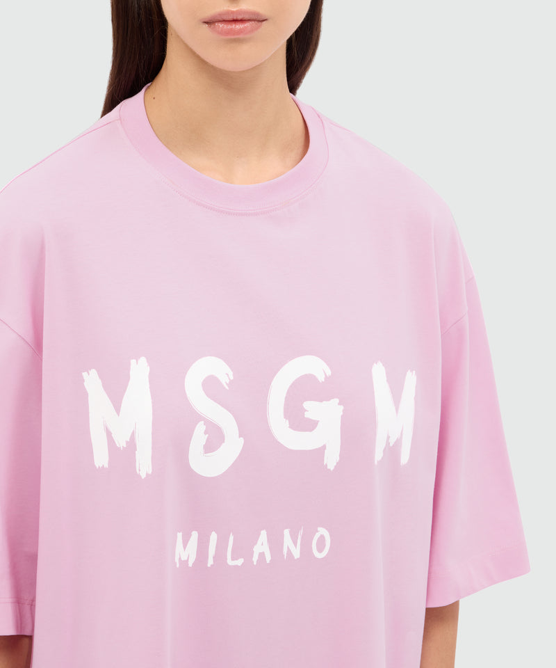 Pink jersey t-shirt dress with MSGM brushstroke logo 13 Women 