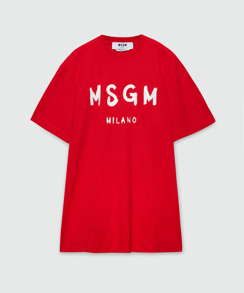 Red jersey t-shirt dress with MSGM brushstroke logo 19 Women 
