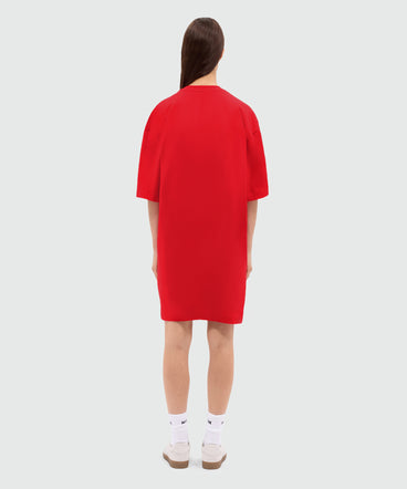 Red jersey t-shirt dress with MSGM brushstroke logo