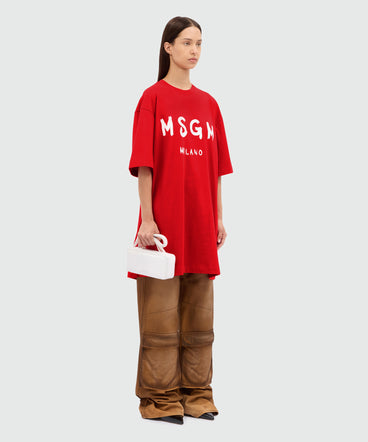 Red jersey t-shirt dress with MSGM brushstroke logo