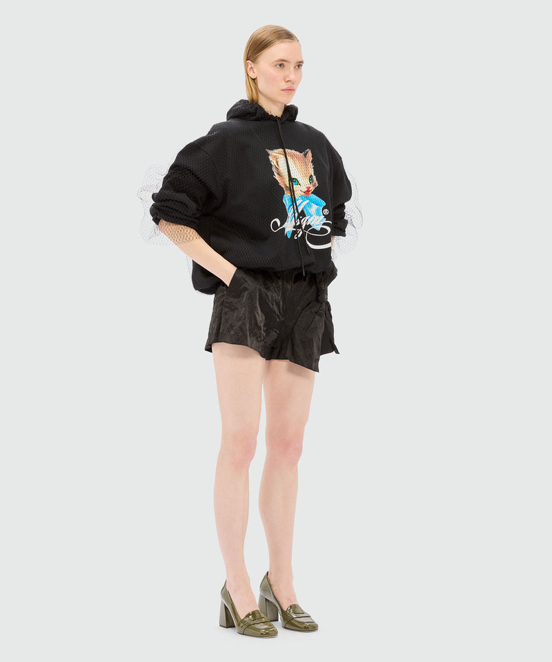 Shorts neri in duchesse crincklé con fiocco 99 Donna 
