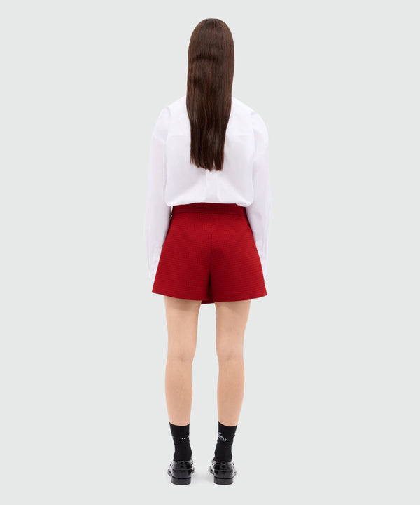 Red check wrap shorts