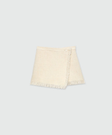 Cream bouclé shorts with micro sequins