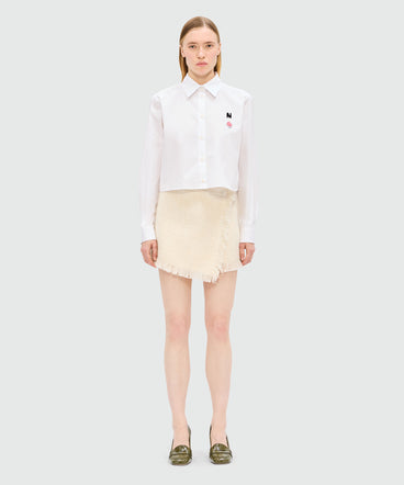 Cream bouclé shorts with micro sequins