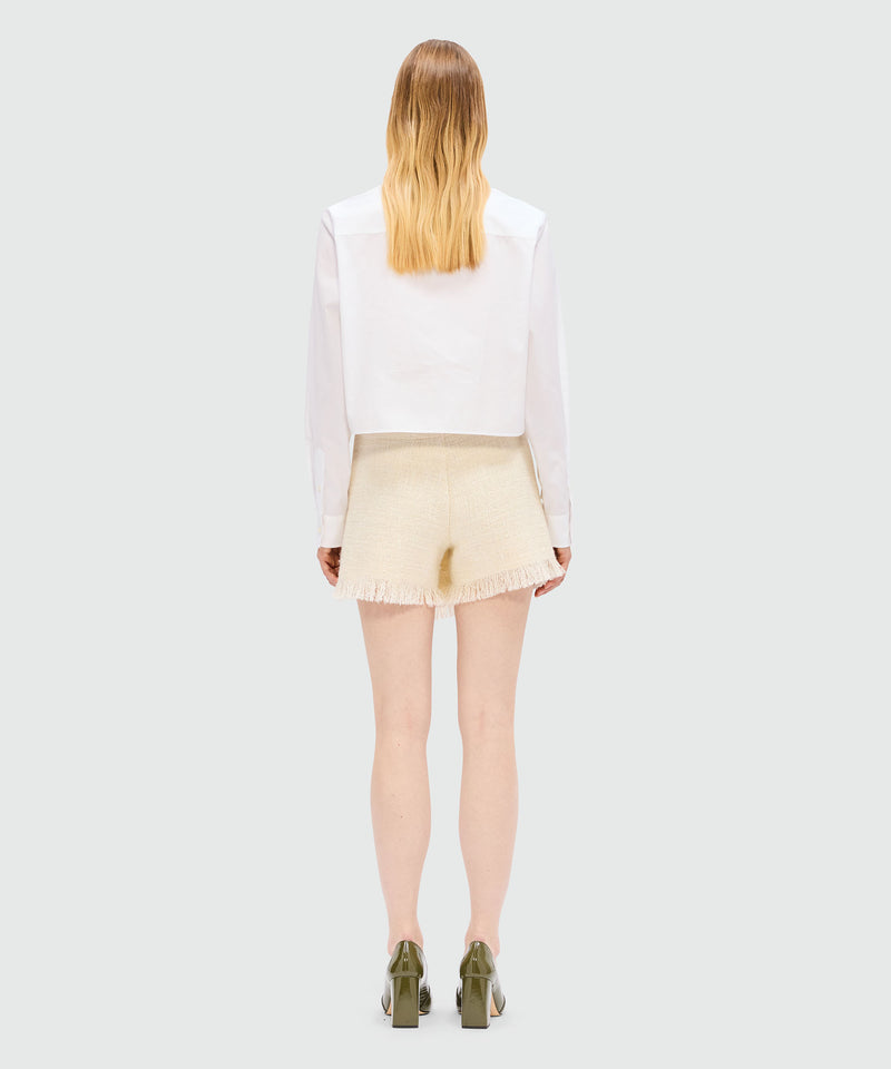 Cream bouclé shorts with micro sequins 02 Women 