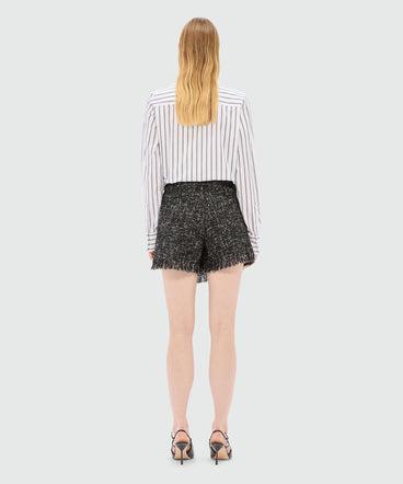 Black bouclé shorts with micro sequins