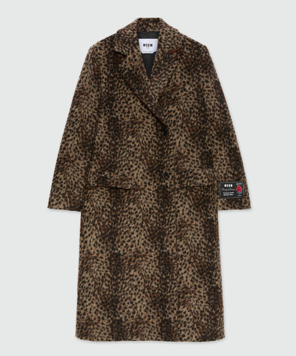 Wool cloth coat with lynx-effect pattern