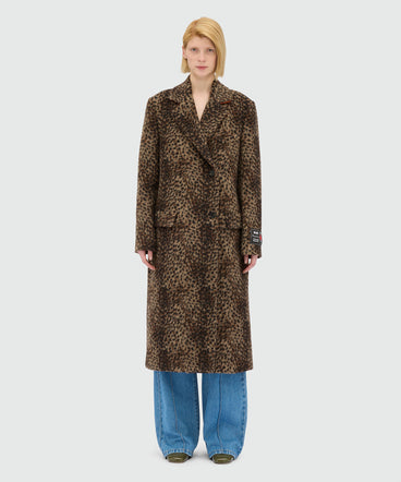 Wool cloth coat with lynx-effect pattern
