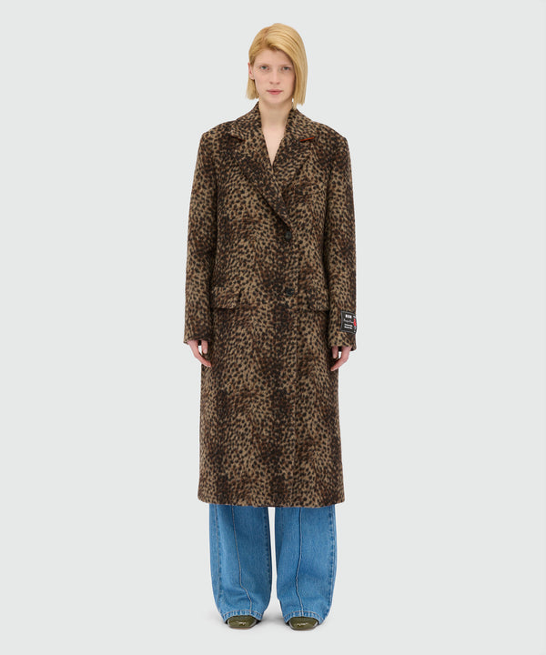 Wool cloth coat with lynx-effect pattern