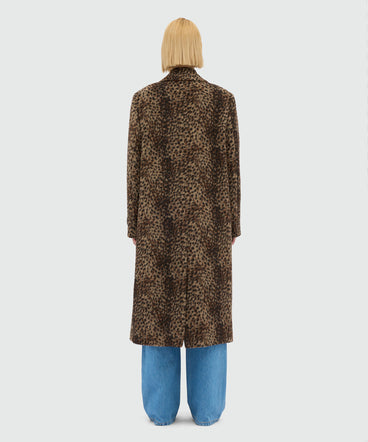 Wool cloth coat with lynx-effect pattern