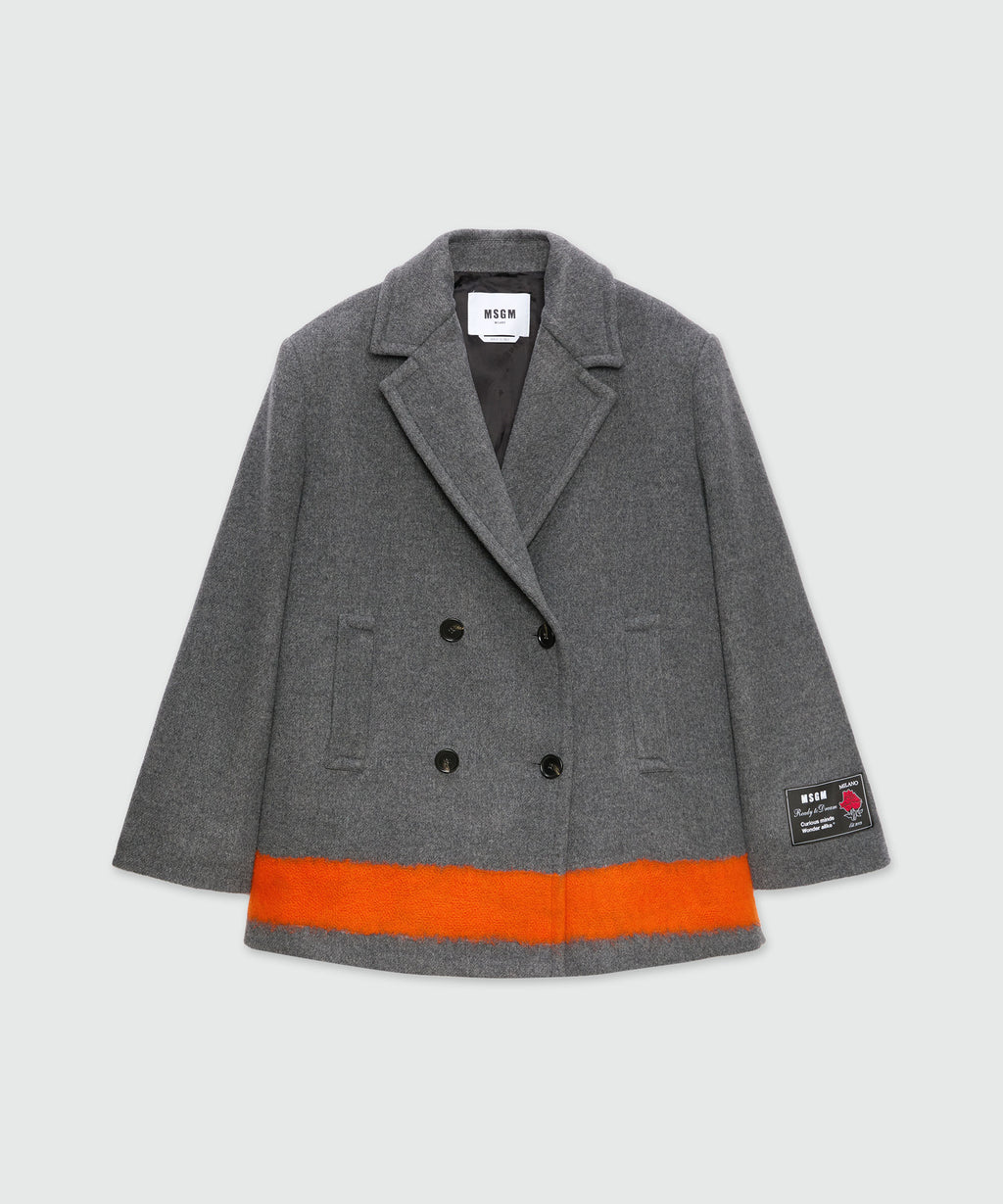 Anthracite double-breasted coat in wool cloth with