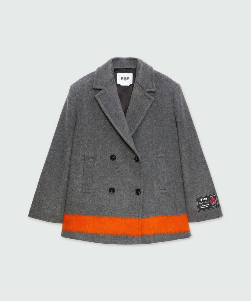 Anthracite double-breasted coat in wool cloth with contrasting band 98 Women 