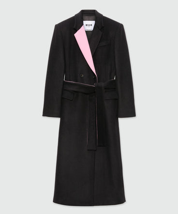 Black wool coat with contrasting details
