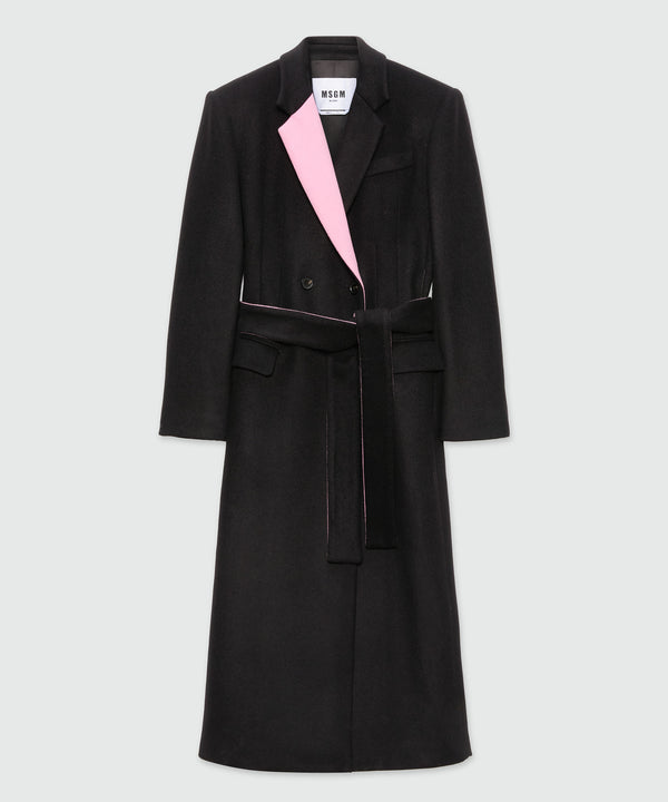 Black wool coat with contrasting details