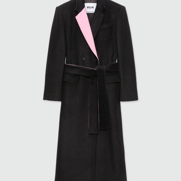 Black wool coat with contrasting details - MSGM Official