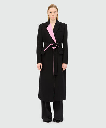 Black wool coat with contrasting details